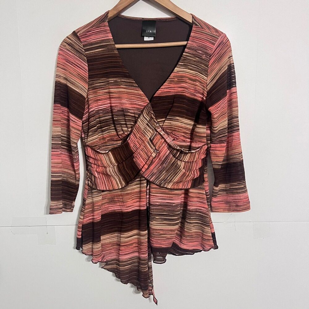 Jtb Womens Blouse Shirt Size M Multicolor V-Neck Long Sleeve Pullover Top
